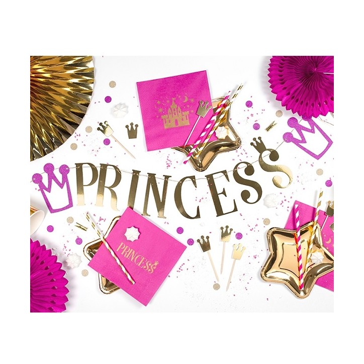 PartyDeco Princess Banner – Gold Letters & Glitter Crowns for Princess Parties