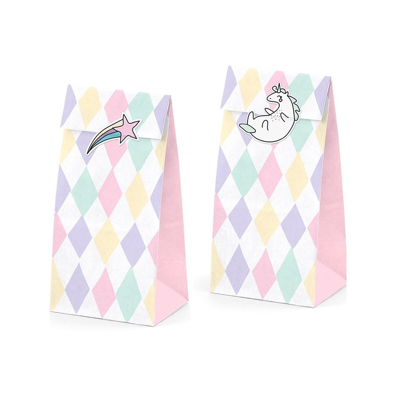 PartyDeco Magical Unicorn Treat Bags with Sticker, 6 pcs