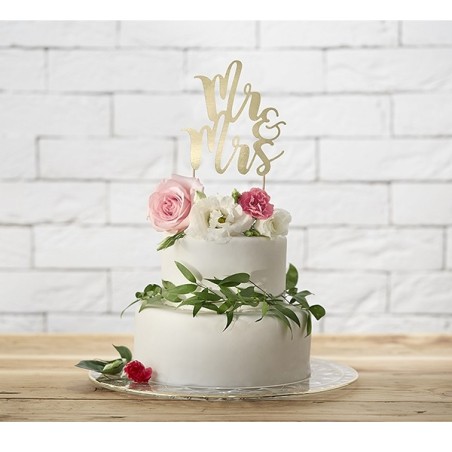 wedding cake topper Mr & Mrs Scripted Font Gold