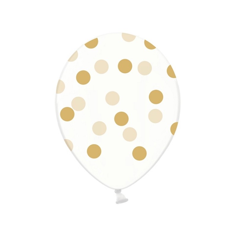 PartyDeco Crystal Clear Balloons Dots Gold, 6 pcs