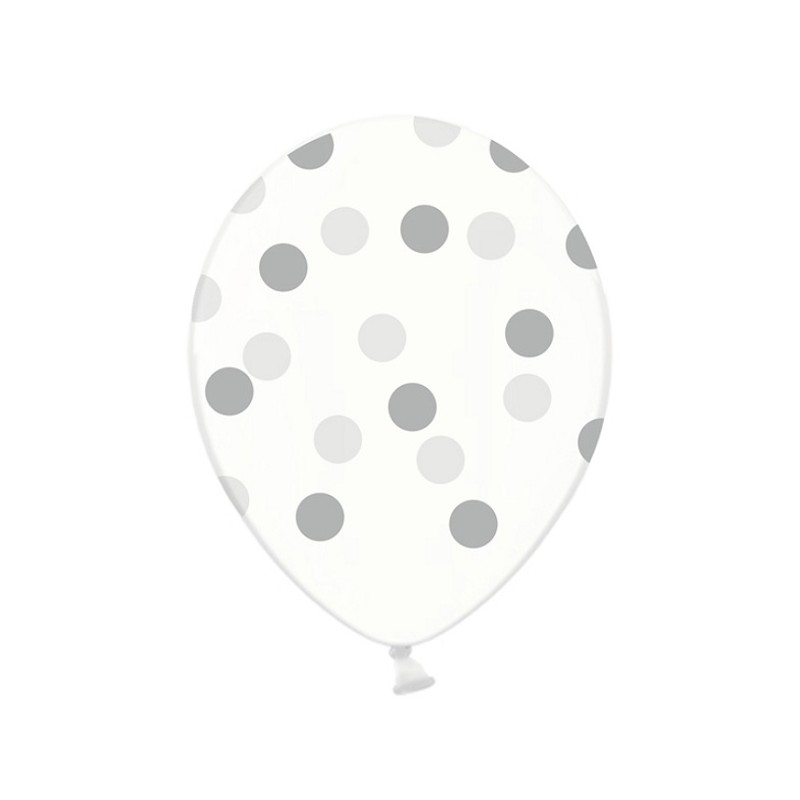 PartyDeco Crystal Clear Balloons Dots Silver, 6 pcs