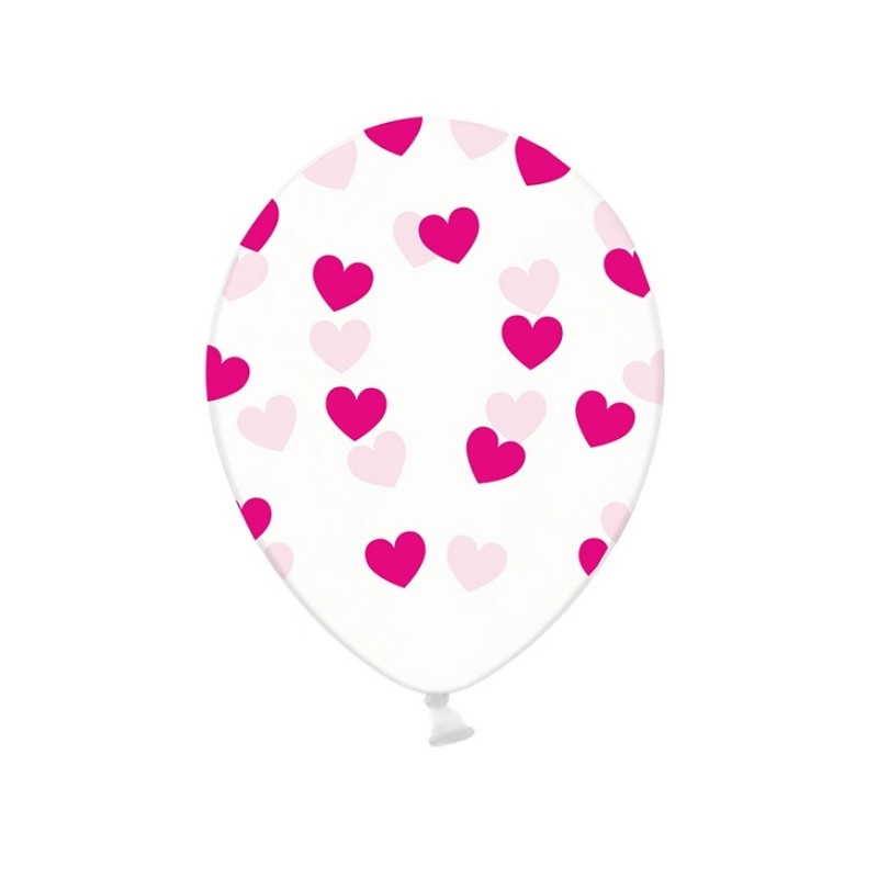PartyDeco Luftballons transparent mit Fuchsia Pinke Herzen, 6 Stück