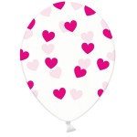 PartyDeco Crystal Clear Balloons Hearts Fuchsia, 6 pcs