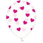 PartyDeco Luftballons transparent mit Fuchsia Pinke Herzen, 6 Stück