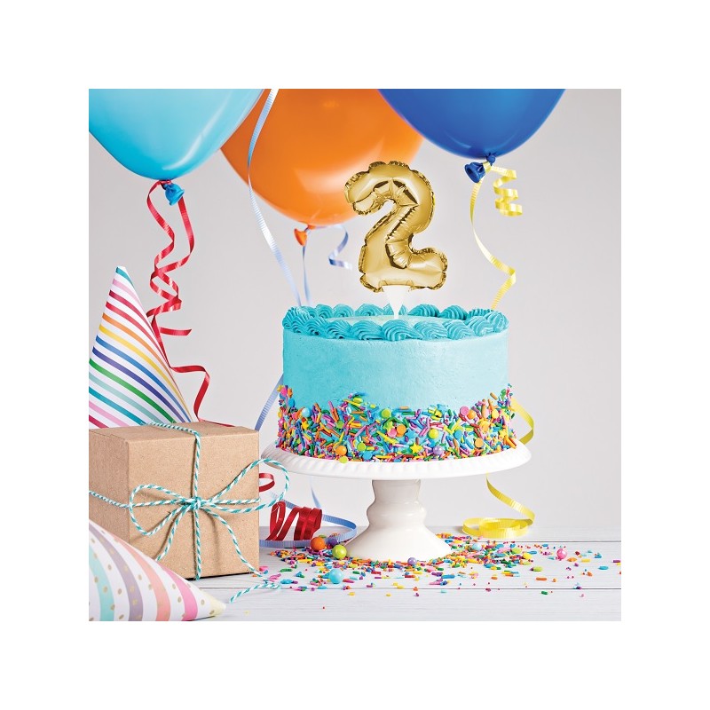 Anniversary House Mini Gold Foil Balloon Number 2 Cake Topper