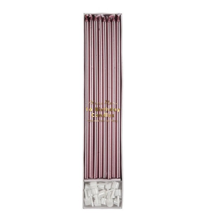 Meri Meri Long Metallic Pink Birthday Candles – 16 Elegant Cake Candles