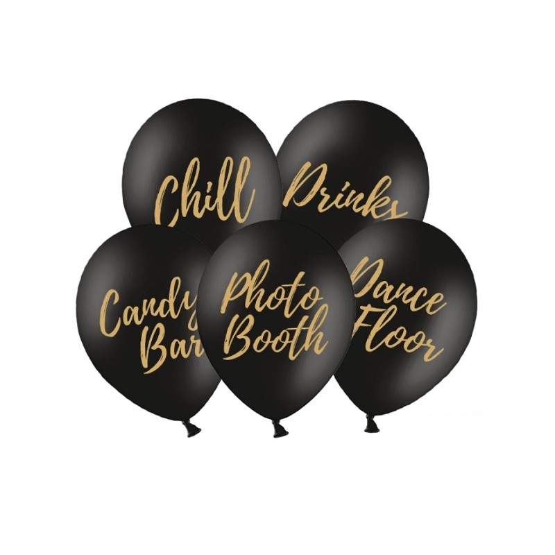 PartyDeco Party Sign Balloon Set Black, 5 pcs