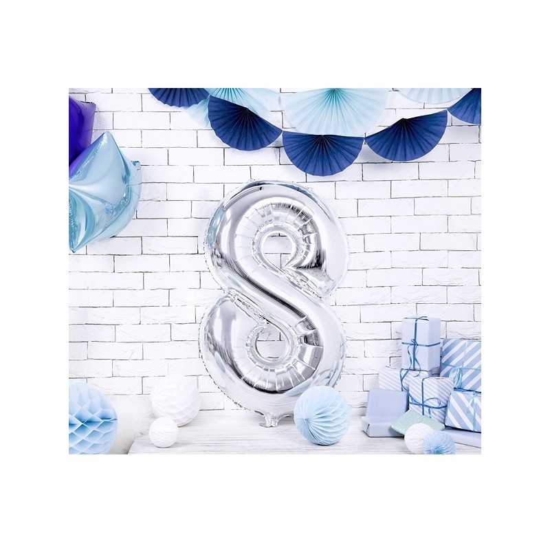 PartyDeco 80cm Number 8 Balloon Silver