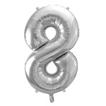 PartyDeco 80cm Number 8 Balloon Silver