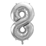 PartyDeco 80cm Silber 8 Zahlenballon