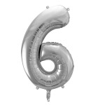 PartyDeco 80cm Silber 6 Zahlenballon