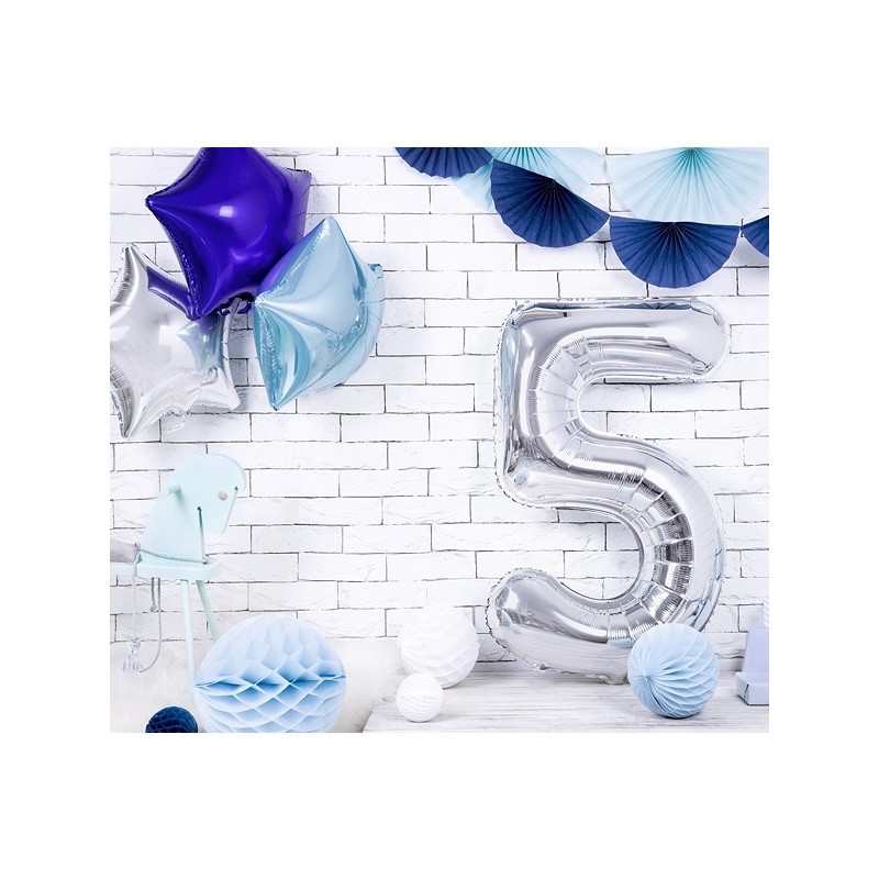 PartyDeco 80cm Number 5 Balloon Silver