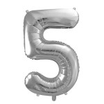 PartyDeco 80cm Number 5 Balloon Silver