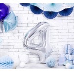 PartyDeco 80cm Number 4 Balloon Silver