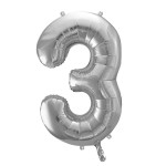 PartyDeco 80cm Number 3 Balloon Silver