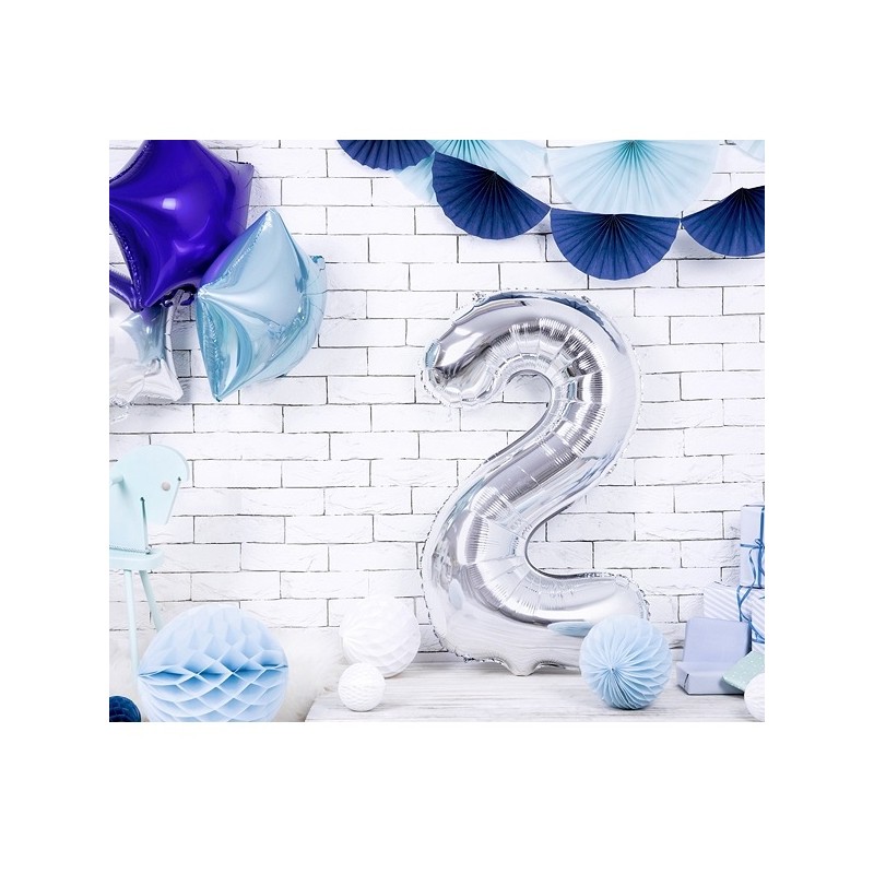 PartyDeco 80cm Number 2 Balloon Silver