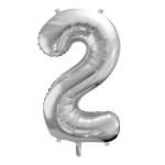 PartyDeco 80cm Silber 2 Zahlenballon