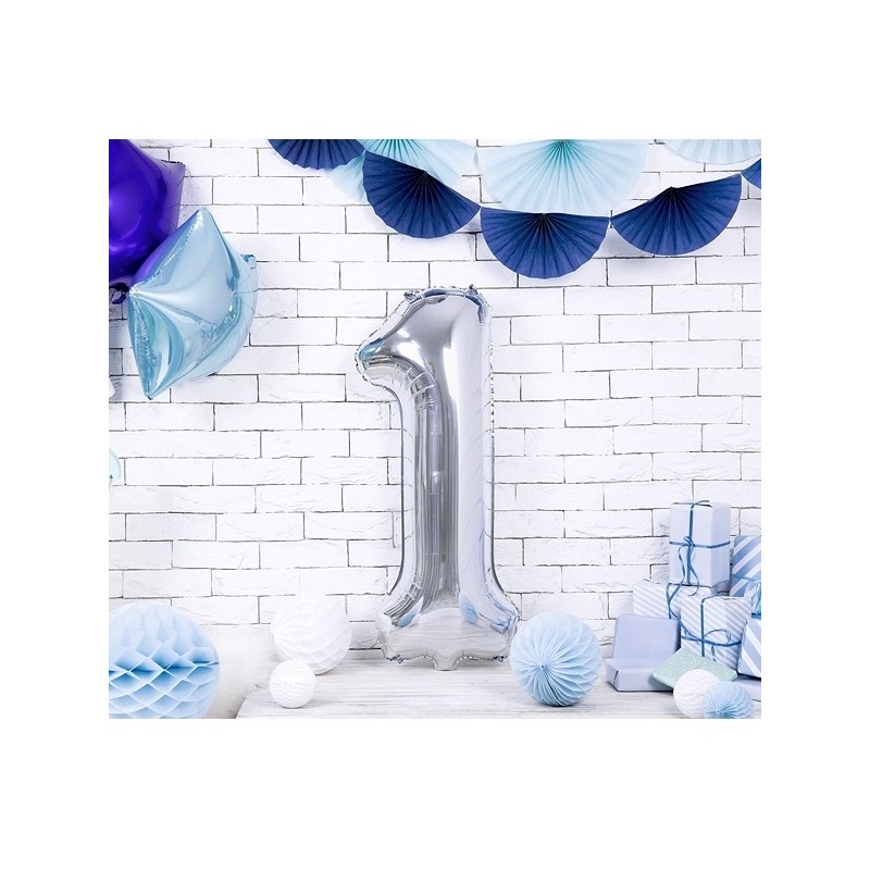 PartyDeco 80cm Number 1 Balloon Silver