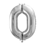 PartyDeco 80cm Number 0 Balloon Silver