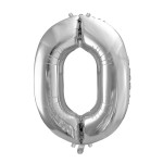 PartyDeco 80cm Silber 0 Zahlenballon