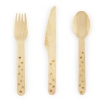 PartyDeco Stars Gold Wooden Cutlery Set Yammy, 18 pcs