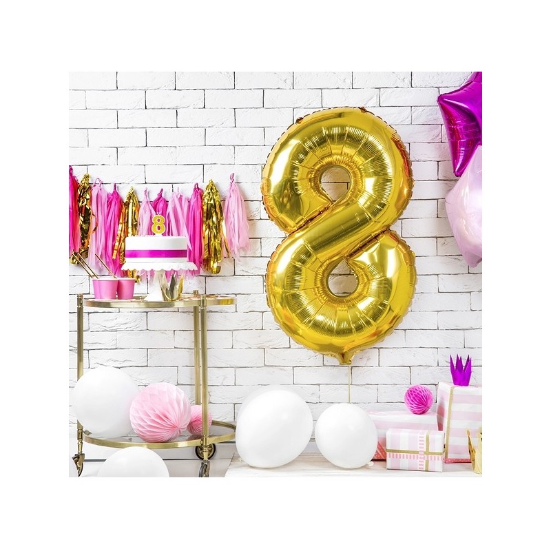 PartyDeco 80cm Number 8 Balloon Gold