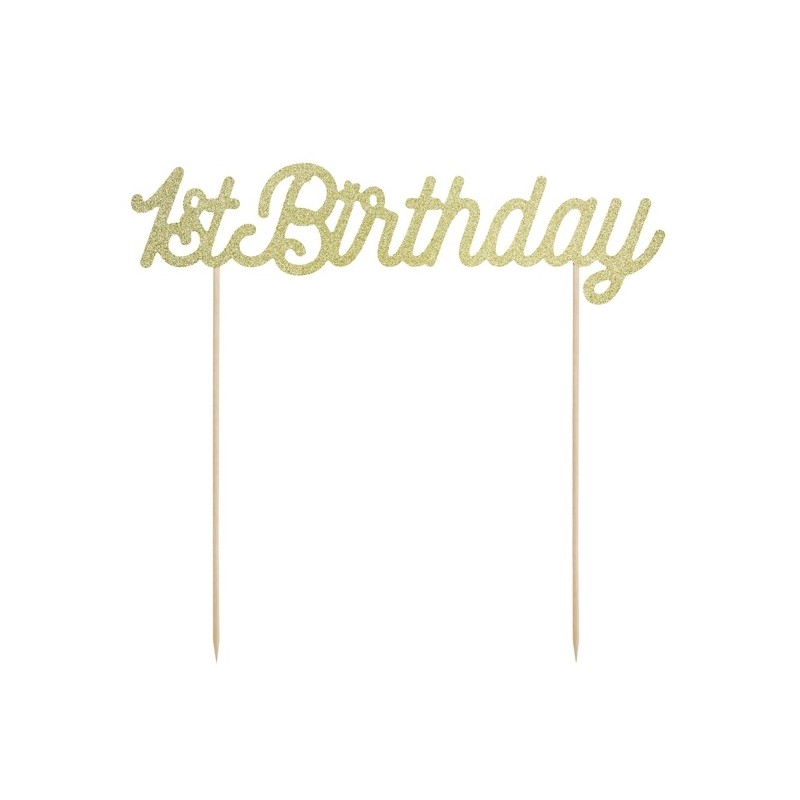 PartyDeco 1st Birthday Cake Topper Gold