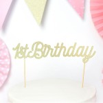 PartyDeco 1st Birthday Cake Topper Gold