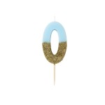 Talking Tables Number 0 Birthday Candle Blue Glamour, 7.5cm