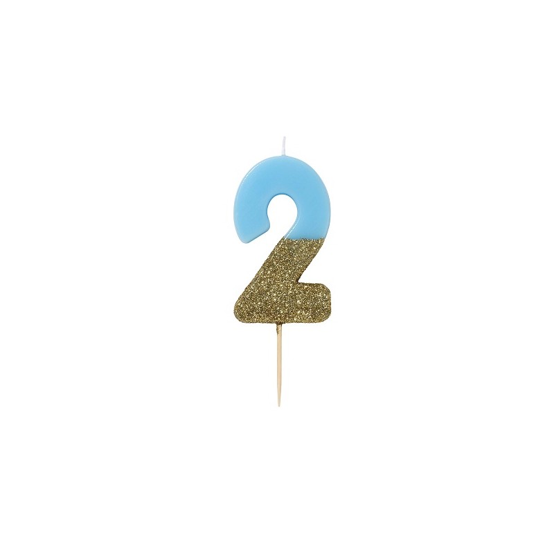 Talking Tables Number 2 Birthday Candle Blue Glamour, 7.5cm