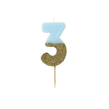 Number 3 Birthday Candle Blue Glamour