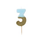 Talking Tables Number 3 Birthday Candle Blue Glamour, 7.5cm