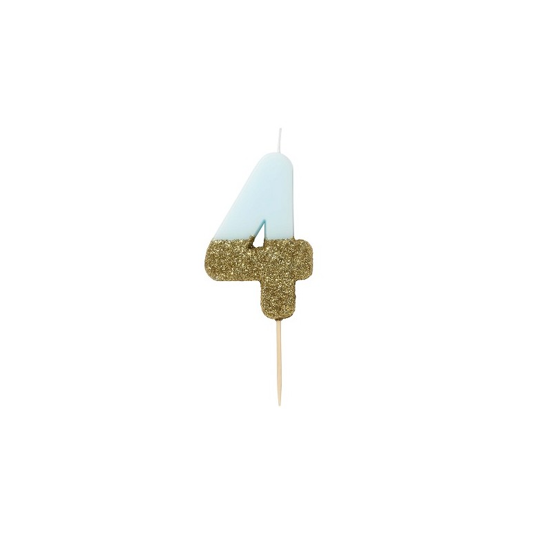 Talking Tables Number 4 Birthday Candle Blue Glamour, 7.5cm