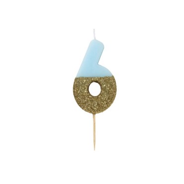 Number 6 Birthday Candle Blue Glamour, 7.5cm