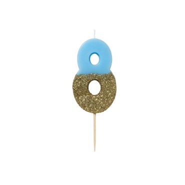 Number 8 Birthday Candle Blue Glamour, 7.5cm