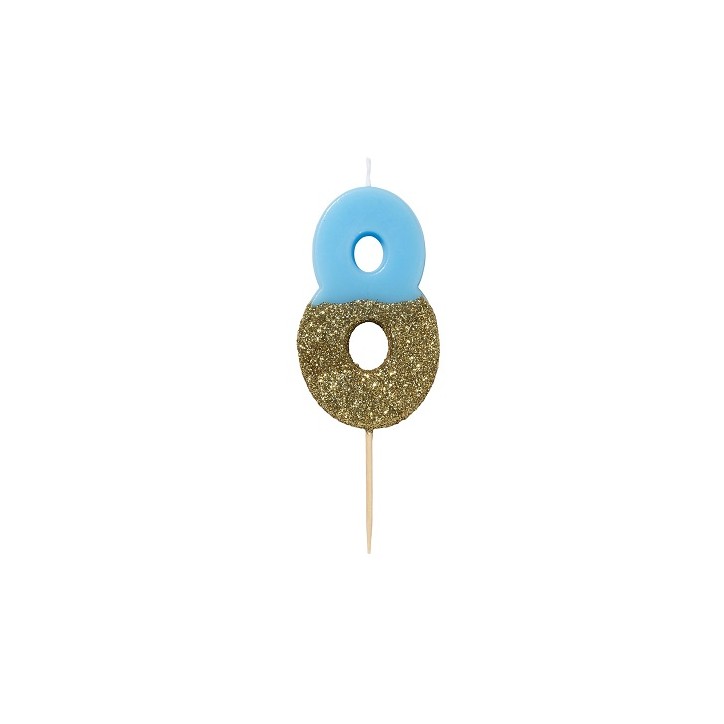 Number 8 Birthday Candle Blue Glamour, 7.5cm