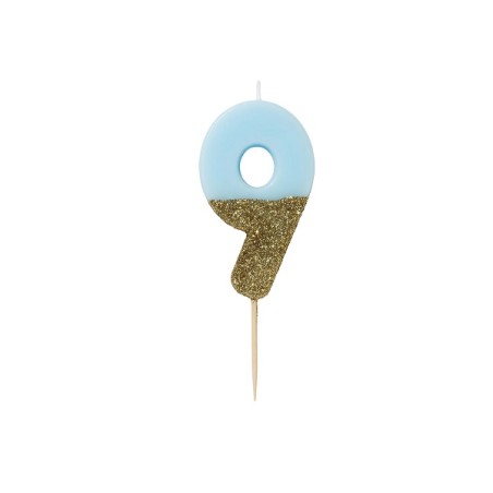 Number 9 Birthday Candle Blue Glamour