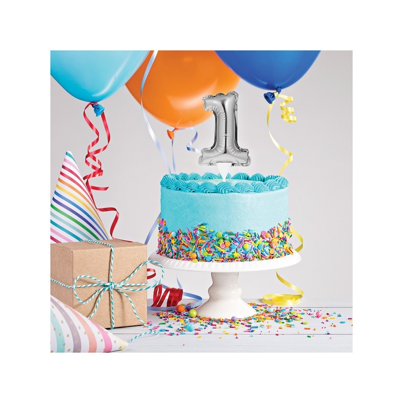Anniversary House Mini Silber Folienballon Zahl 1 Kuchen Topper