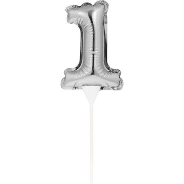 Mini Silber Folienballon Zahl 1 Kuchen Topper