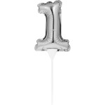Anniversary House Mini Silver Foil Balloon Number 1 Cake Topper