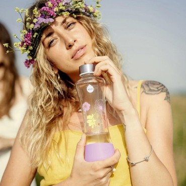 Equa Wasserflasche mit Blumen - Flowerhead Lily Glasflasche