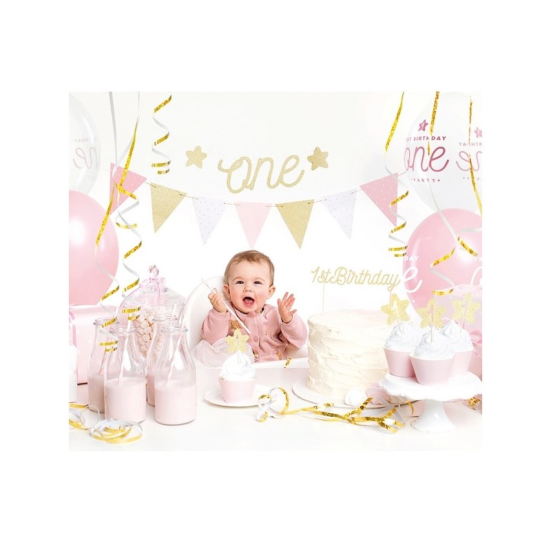 PartyDeco 1st Birthday Party Decoration Set Gold/Pink, 33 pcs