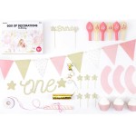 PartyDeco 1st Birthday Party Decoration Set Gold/Pink, 33 pcs