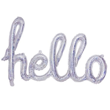 HELLO FOIL BALLOON holographic silver