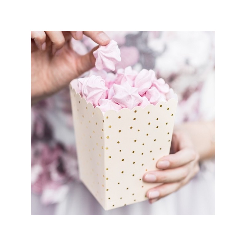 PartyDeco Popcorn Boxes Gold Polka Dots, 6 pcs