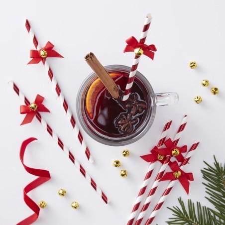 Ginger Ray  Red Foiled Straws With Bells - Red & Gold