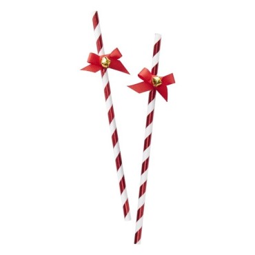 Ginger Ray  Red Foiled Straws With Bells - Red & Gold