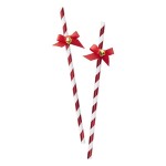 Ginger Ray Red foiled striped Straws with Bells, 10 pcs