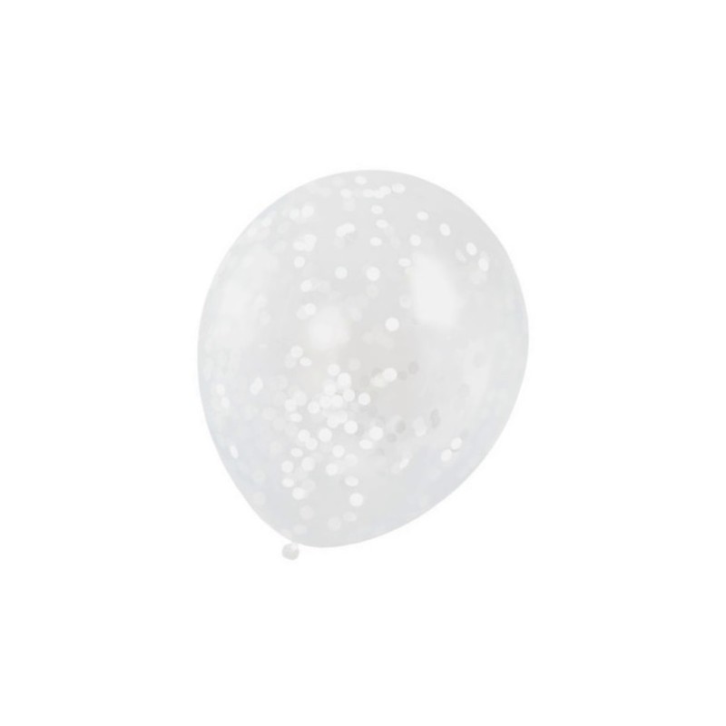 Unique Party Luftballons transparent mit Konfetti Weiss, 6 Stück