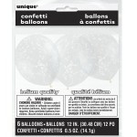 Unique Party Clear Balloon with White Confetti, 6 pcs